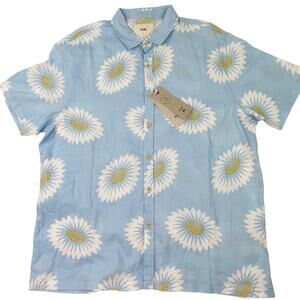 Folk Men's Drake Short Sleeve Shirt Blue Size L  Floral Linen Blend NWT